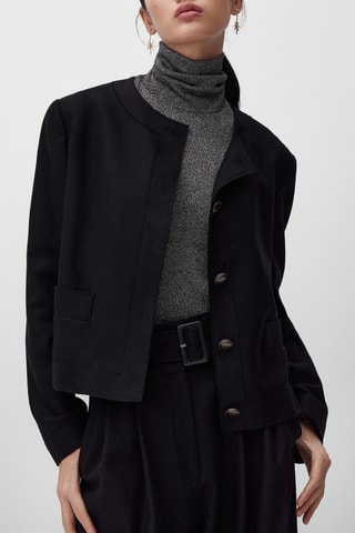 Veste courte à boutons en laine - Noir