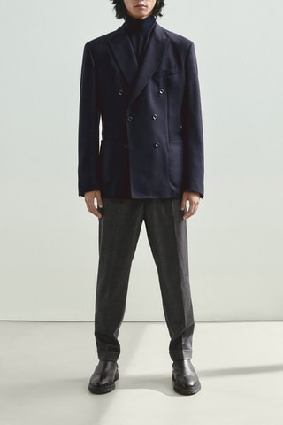 Veste croisée en laine à chevrons - Bleu marine