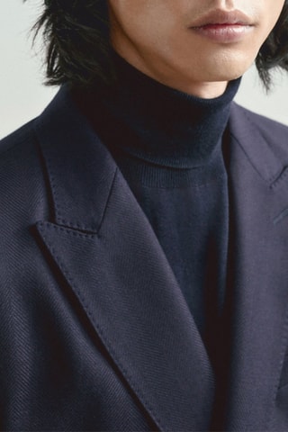 Veste croisée en laine à chevrons - Bleu marine