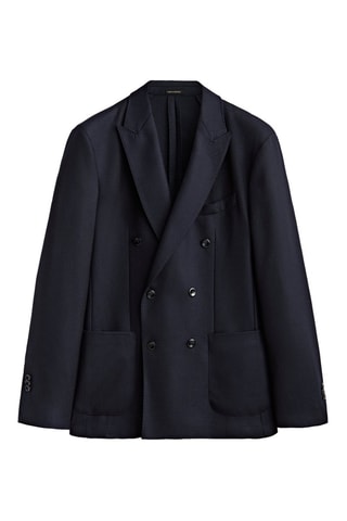 Veste croisée en laine à chevrons - Bleu marine