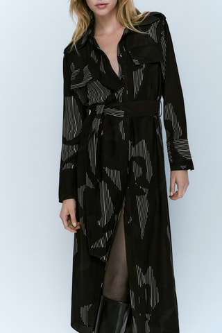 Robe chemise à imprimé géométrique - Noir et écru