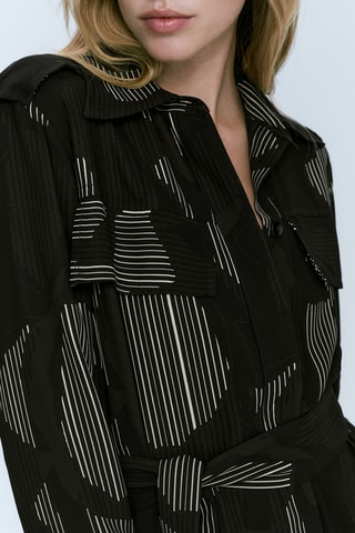 Robe chemise à imprimé géométrique - Noir et écru