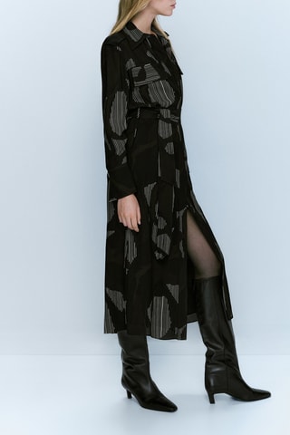 Robe chemise à imprimé géométrique - Noir et écru