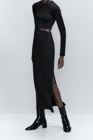 Robe longue noire cut out taille marquée - Noir