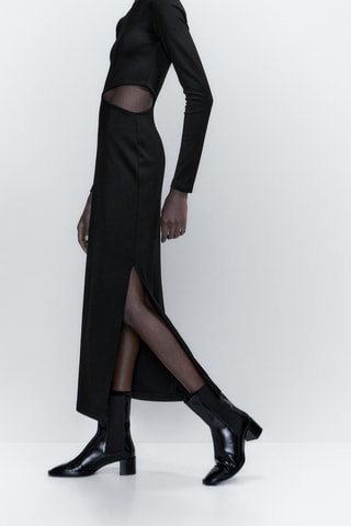 Robe longue noire cut out taille marquée - Noir