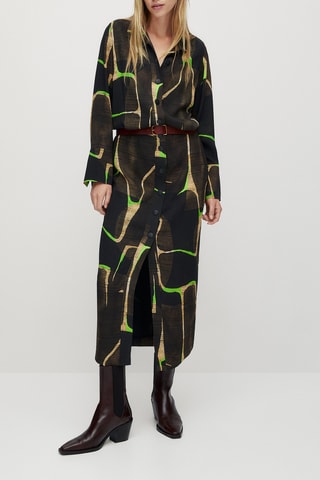 Robe longue imprimée - Kaki et beige