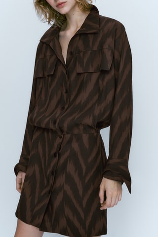 Robe courte imprimé zèbre - Marron et kaki