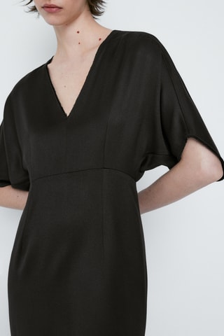 Robe midi fluide col en V - Noir