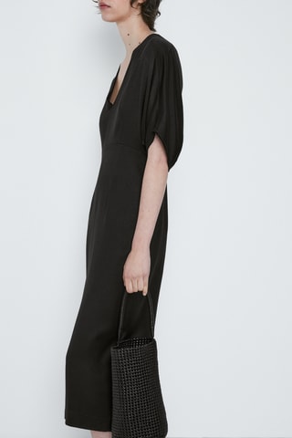 Robe midi fluide col en V - Noir