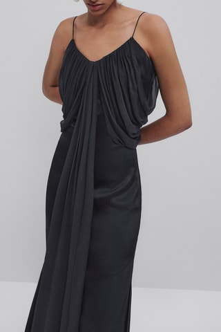 Robe longue satinée crêpe - Studio - Bleu marine