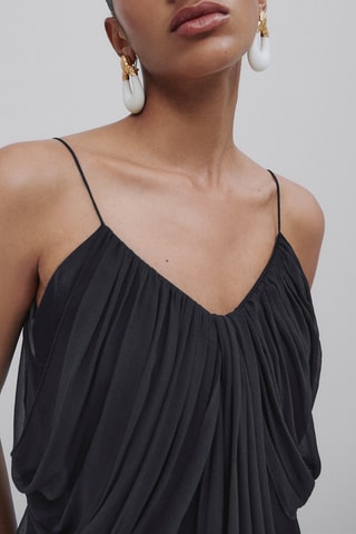 Robe longue satinée crêpe - Studio - Bleu marine