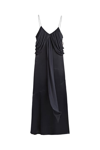 Robe longue satinée crêpe - Studio - Bleu marine