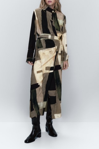 Robe fluide imprimée - Ecru et noir