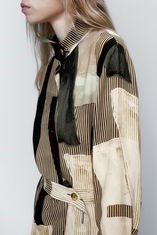 Robe fluide imprimée - Ecru et noir