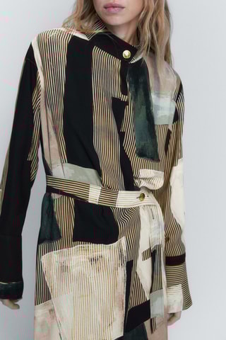 Robe fluide imprimée - Ecru et noir