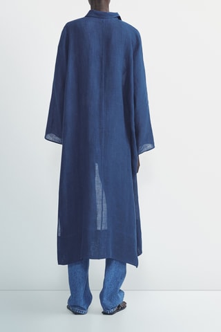 Maxi chemisier 100% lin - Bleu marine