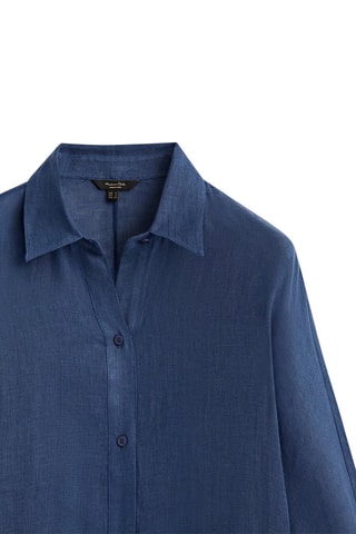 Maxi chemisier 100% lin - Bleu marine