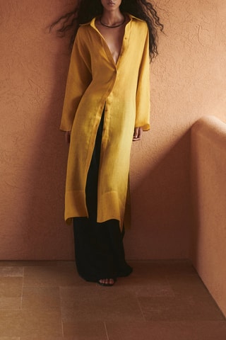 Maxi chemisier 100% lin - Moutarde