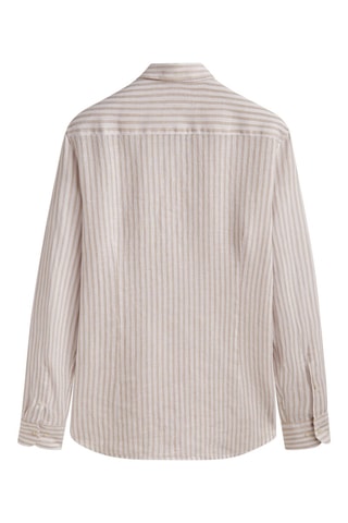 Chemise rayée coupe slim en lin mélangé avec 10% de coton - Beige
