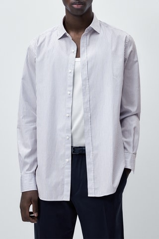 Chemise en popeline de coton micro-rayures slim fit - Ciel