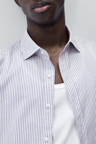 Chemise en popeline de coton micro-rayures slim fit - Ciel