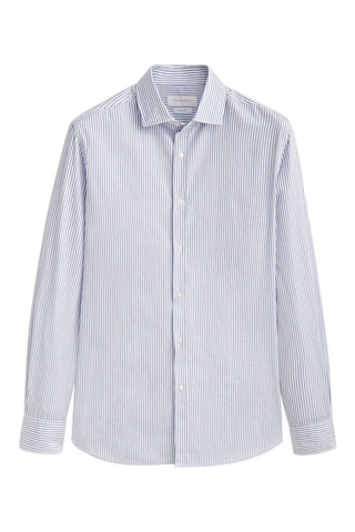 Chemise en popeline de coton micro-rayures slim fit - Ciel