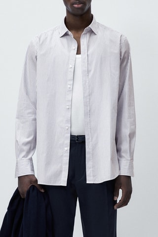 Chemise en popeline de coton micro-rayures slim fit - Ciel