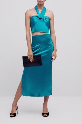 Satijnen Rok met Naden - Studio hoge taille - Turquoise
