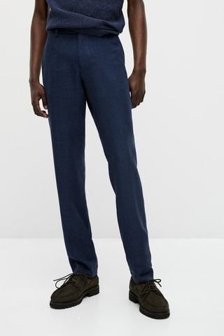 Pantalon de costume bleu motif pied-de-poule lin - Bleu