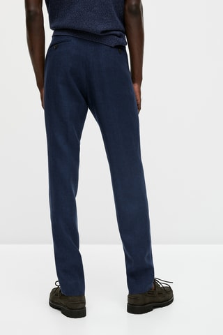 Pantalon de costume bleu motif pied-de-poule lin - Bleu