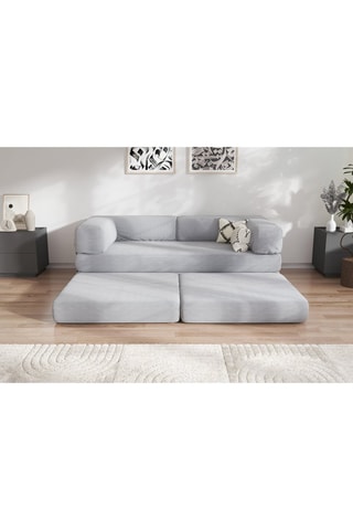 Slaapzetel met Poef Smart - Lichtgrijs - 2 Zitplaatsen - Geribd Velours