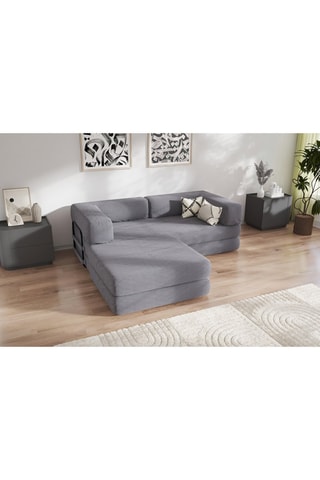 Slaapzetel met Poef Smart - Antraciet - 2 Zitplaatsen - Geribd Velours