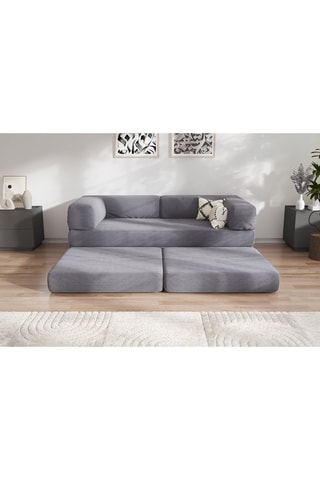 Slaapzetel met Poef Smart - Antraciet - 2 Zitplaatsen - Geribd Velours