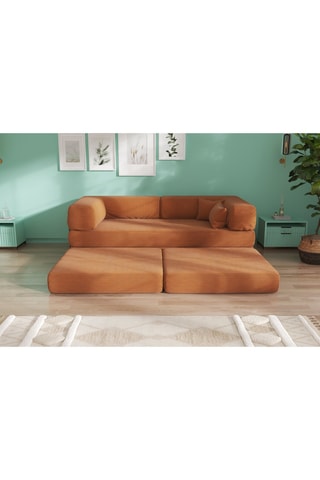 Slaapzetel met Poef Smart - Bruin - 2 Zitplaatsen - Geribd Velours