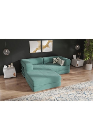 Slaapzetel met Poef Smart - Zeegroen - 2 Zitplaatsen - Velours