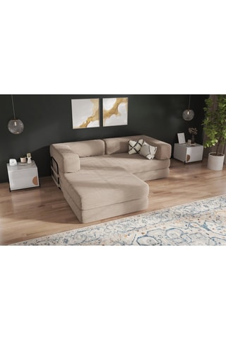 Slaapzetel met Poef Smart - Beige - 2 Zitplaatsen - Geribd Velours