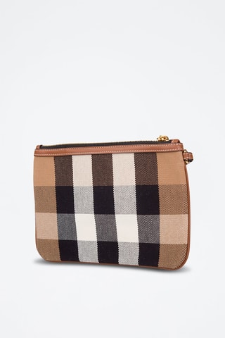 Pochette en cuir New Peyton Check - Taupe