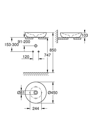 Lavabo redondo sobre encimera