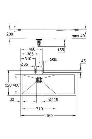 Evier en Inox 1 bac gauche
