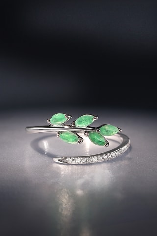 Ring Saule - Witgoud, Diamanten en Smaragden