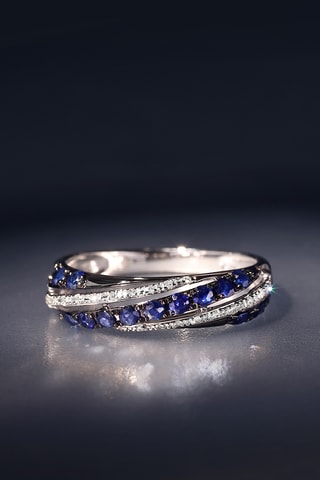 Ring Black Spiral - Witgoud, Diamanten en Saffier