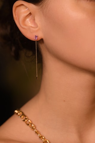 Oorbellen Stéphanie - Geelgoud, Diamanten en Amethisten