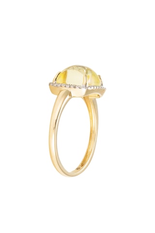 Ring Lemon Square - Geelgoud, Diamanten en Kwarts