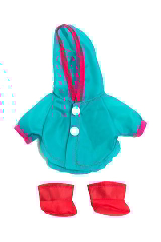 Vestido e botas de chuva para boneca - 21 cm
