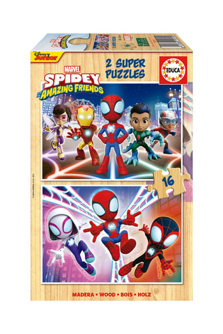 2 puzzle Spidey & his amazing friends Marvel Disney Jr in legno - 2 x 16 pezzi - Da 3 anni