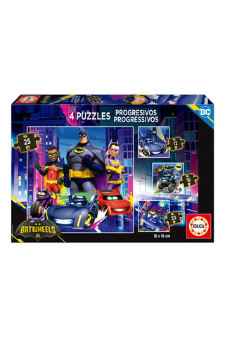 4 puzzles progressivos Batwheels - 12, 16, 20 e 25 peças