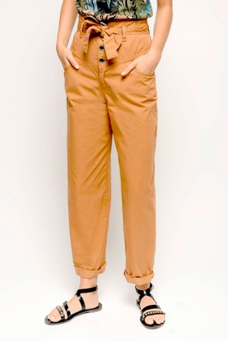 Calças 7/8 de cintura alta - Camel