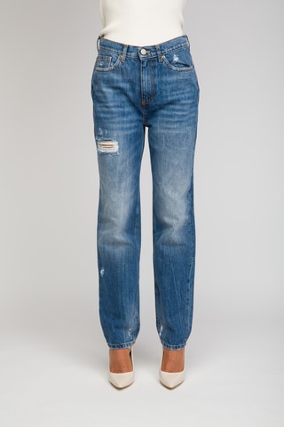 Calças de ganga cintura subida - Azul