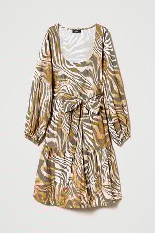 Vestido com folhos - caqui e branco