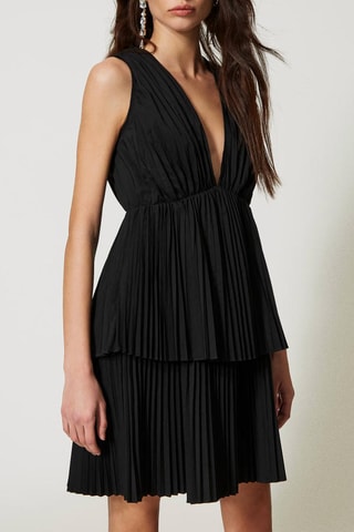 Vestido com folhos - Preto